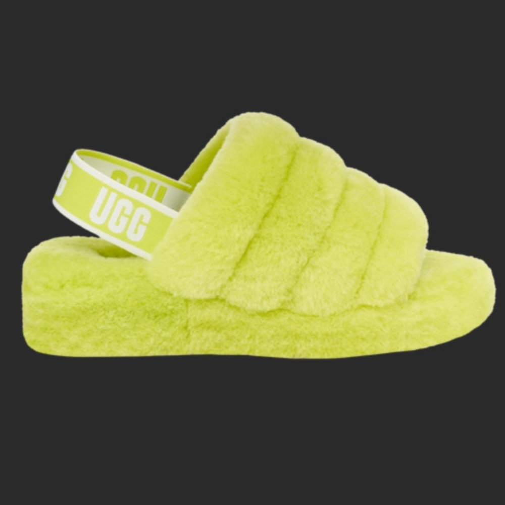 UGG Fluff Yeah Slide Sandal in Neon Lime